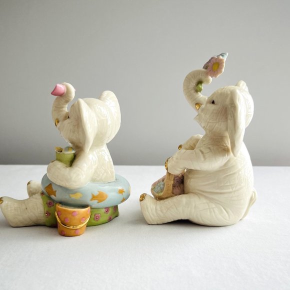 Vintage Lenox Collections 2 Elephant Figurines Sweet Spring & Summer Fun - Picture 6 of 9